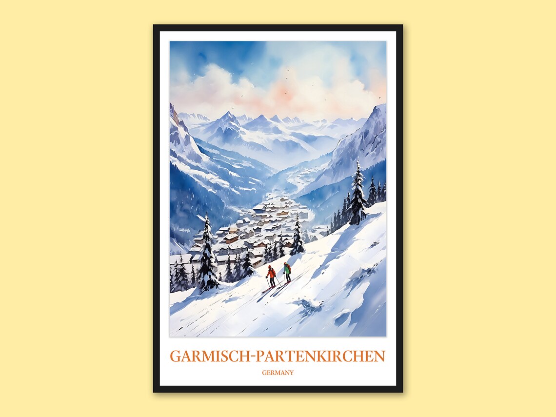 Garmisch-Partenkirchen Skiing Travel Poster, Germany