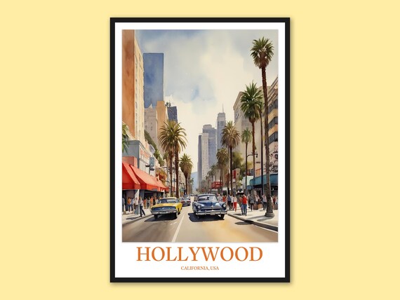 Hollywood Wide Boulevard Classic Cars Red Awnings Street Poster
