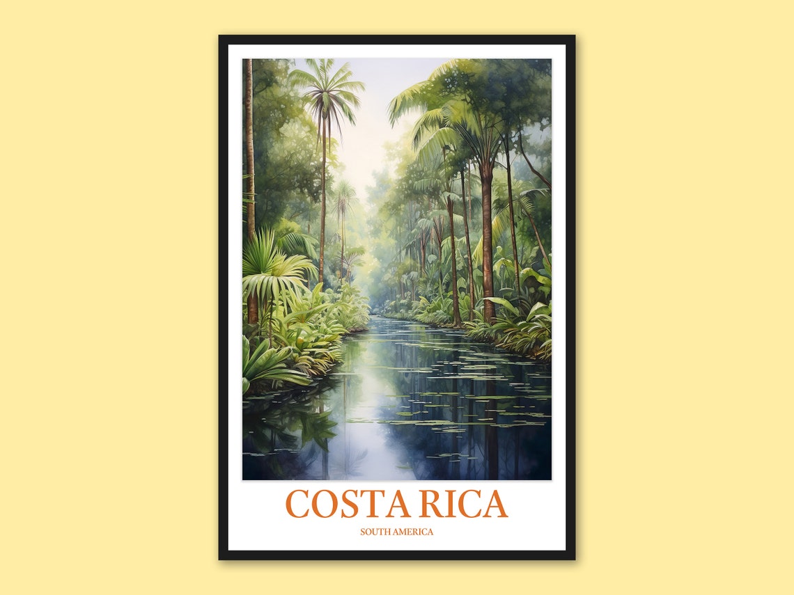 Costa Rica Still Lily Pad Canal Through The Rainforest Travel Poster