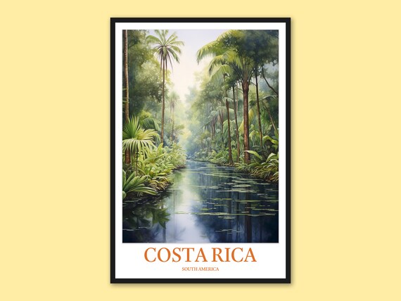 Costa Rica Still Lily Pad Canal Through The Rainforest Travel Poster
