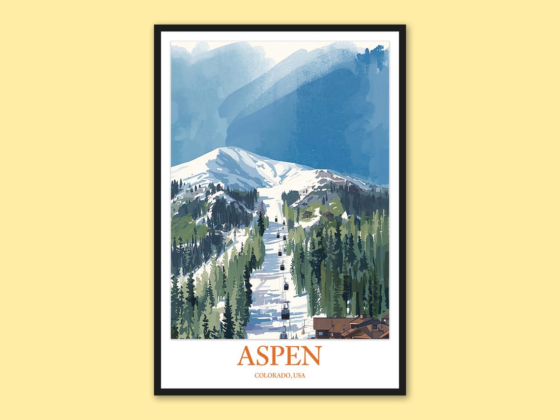 Aspen Gondola Line Climbing Through Pines Colorado Ski Poster