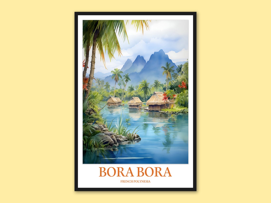 Bora Bora French Polynesia Tropical Lagoon Watercolor Poster