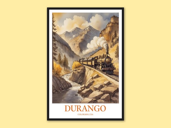 Durango Colorado Steam Train Waterfall River Valley Travel Poster
