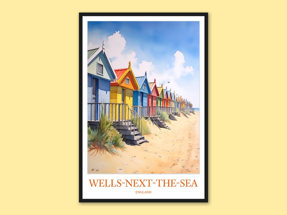 Wells next the Sea England Beach Huts on the Dunes Travel Poster