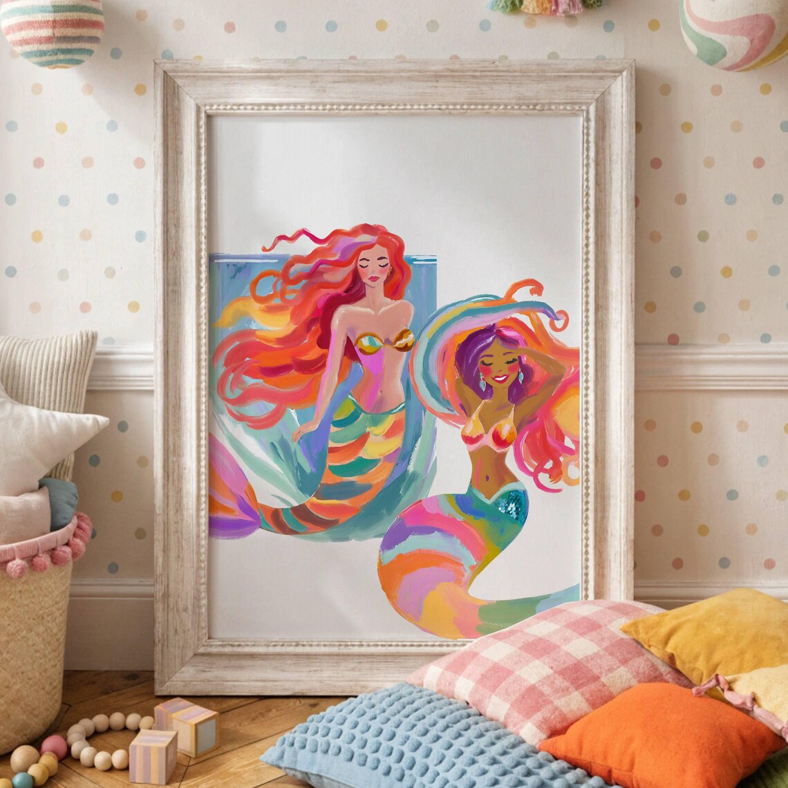 Mermaid Nursery Art Print, Pastel Watercolor Under The Sea