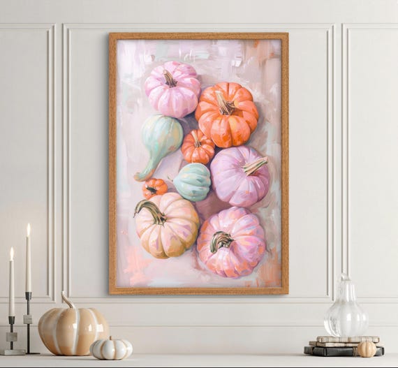 Pastel Pumpkin Wall Art Print Fall Autumn Pumpkins Painting Modern Halloween Decor Thanksgiving Poster
