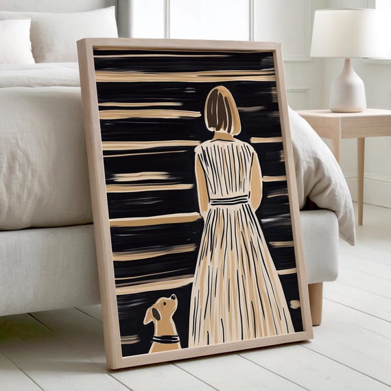 Living Room Wall Art Dog Lover Gift Abstract Woman And Pet Portrait Modern Minimalist Illustration Contemporary Home Decor Print