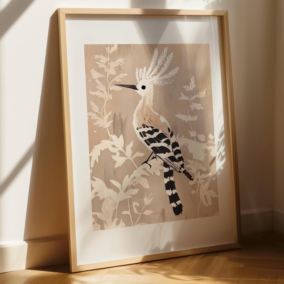 Hoopoe Bird Perched On Neutral Beige Minimalist Wildlife Art Print