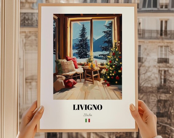 Livigno Italia Cozy Cabin Christmas Tree Snowy View Art Poster