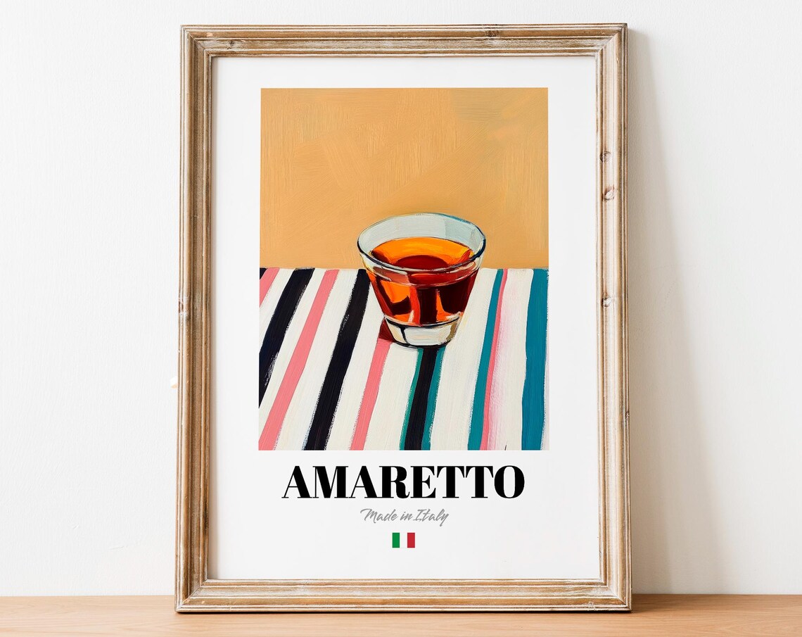 Vintage Amaretto Drawing Print Poster Sweet Spirits Art For Culinary Spaces