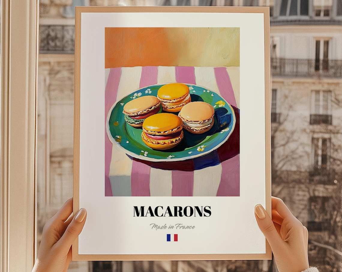 Macarons Colorful French Pastry Teal Plate Made in France Poster