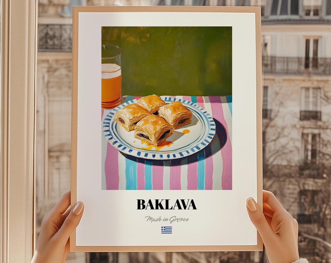 Baklava Greek Dessert Poster Personalized Menu Cafe Template Kitchen Print