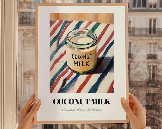 Coconut Milk Glass Jar Still Life Painting Kitchen Pantry Wall Art
