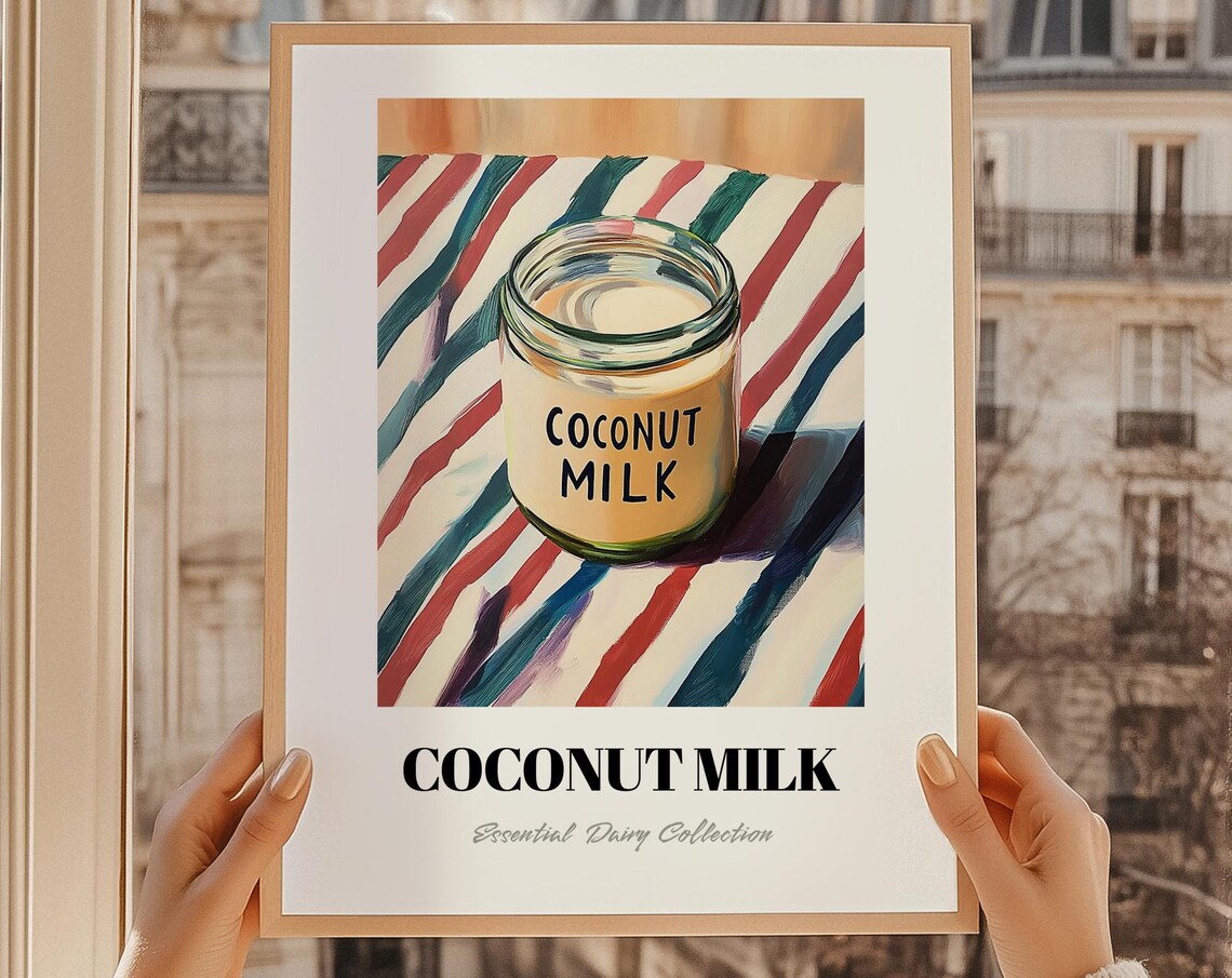 Coconut Milk Dairy Poster Pantry Decor Print Cooking Gift Restaurant Wall Kitchen Art