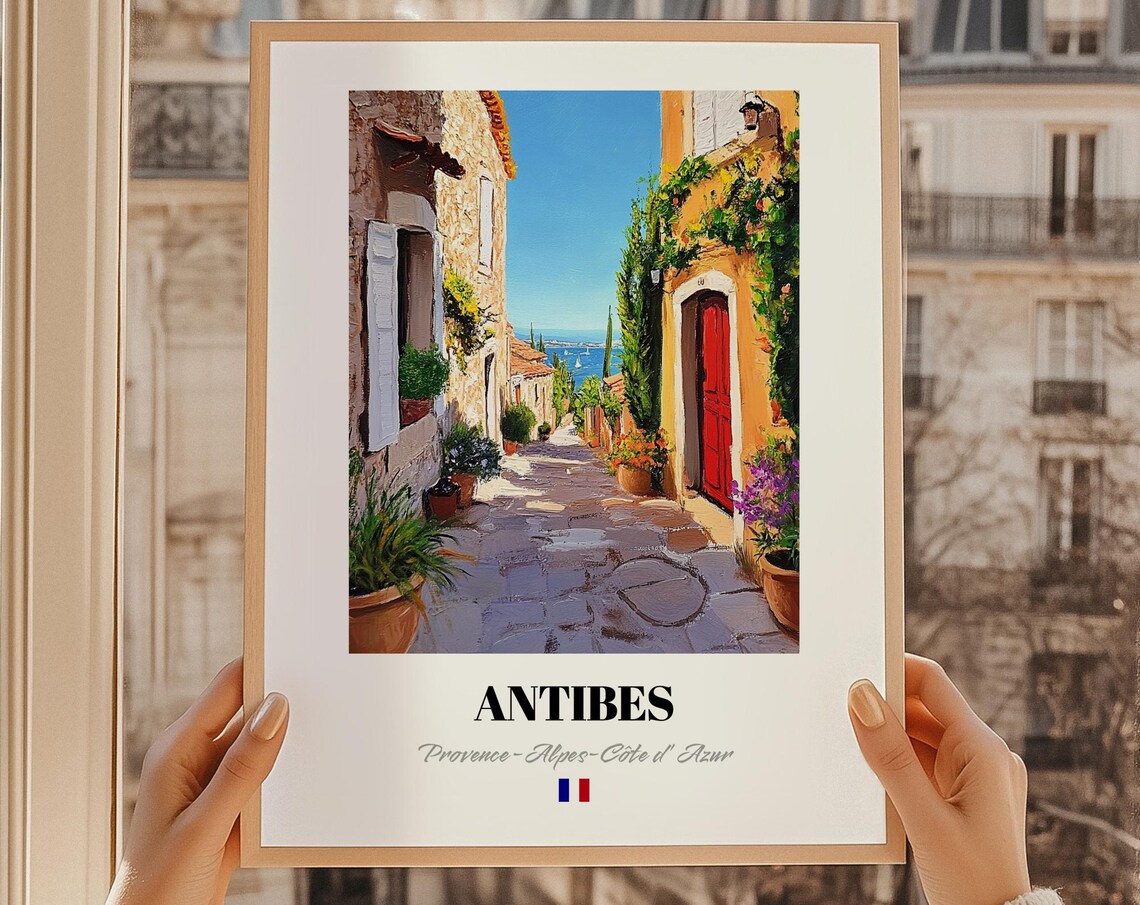 Antibes Provence Cote dAzur Seaside Village Lane Oil Painting Poster
