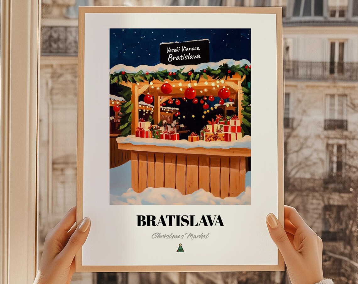 Bratislava Slovakia Christmas Market Snowy Gift Stall Art Poster