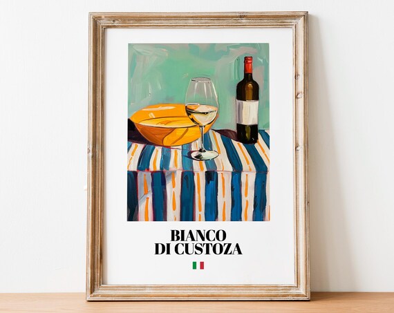 Vintage Bianco Di Custoza Bottle Print Poster Italian Vineyard Art For Homes