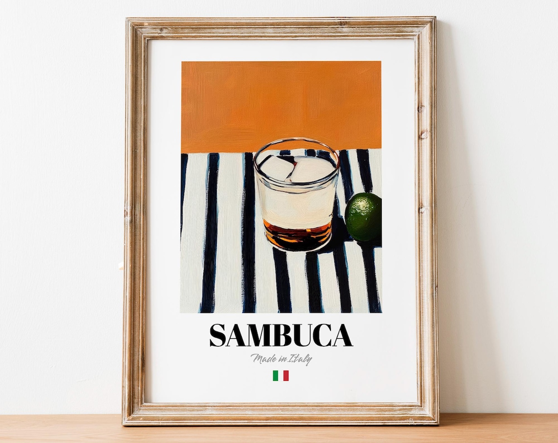 Sambuca Made in Italy Rocks Glass Lime Stripe Bar Still Life Art Poster