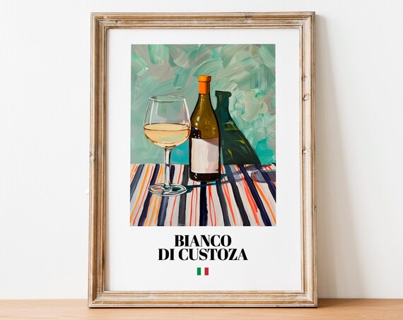 Italian Bianco Di Custoza Art Print Poster Crisp Wine Artwork For Bars