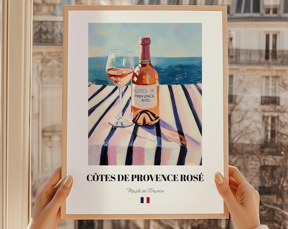 Cotes de Provence Rose French Wine Bottle Seaside Painting Poster