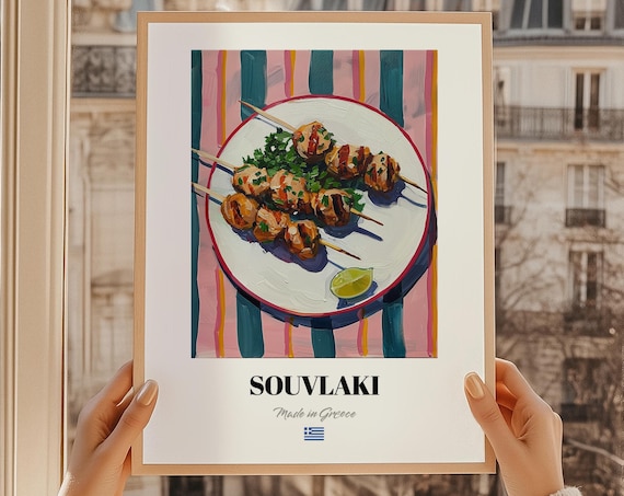 Souvlaki Greek Food Painting 21st Birthday Decor Cuisine Candy Party Kitchen Wall Art