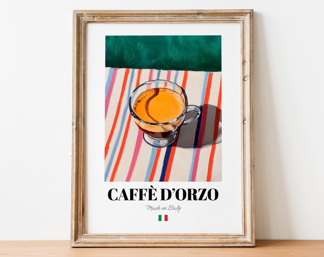 Caffè D'Orzo Made in Italy Golden Espresso Glass Colorful Poster