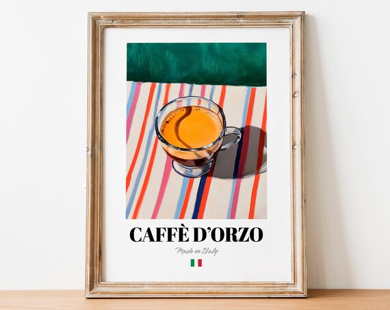 Caffè D'Orzo Made in Italy Golden Espresso Glass Colorful Poster