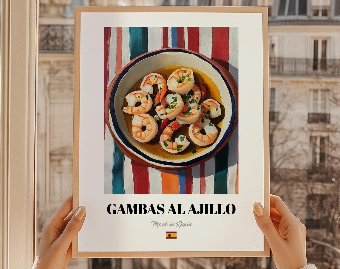 Gambas al Ajillo Shrimp Bowl Spanish Tapas Kitchen Food Poster