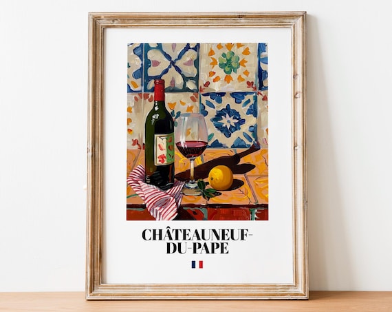 Boho Chteauneufdupape Bottle Print Poster Wine Art For Homes And Bars