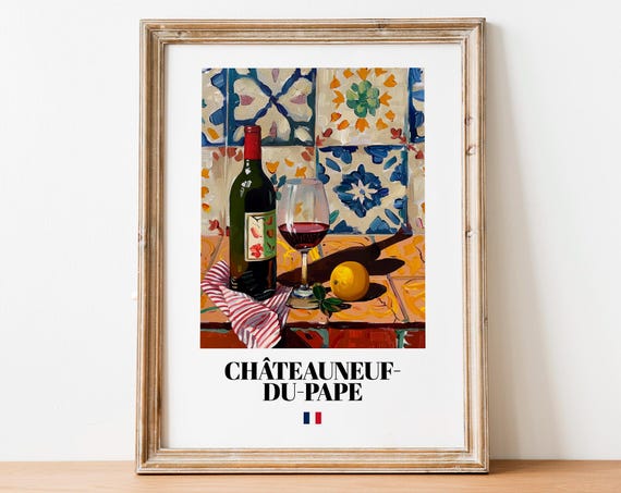 Chateauneuf-du-Pape Red Wine Still Life Boho Kitchen Home Poster