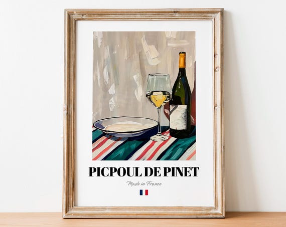 Picpoul de Pinet French White Wine Still Life Kitchen Art Poster