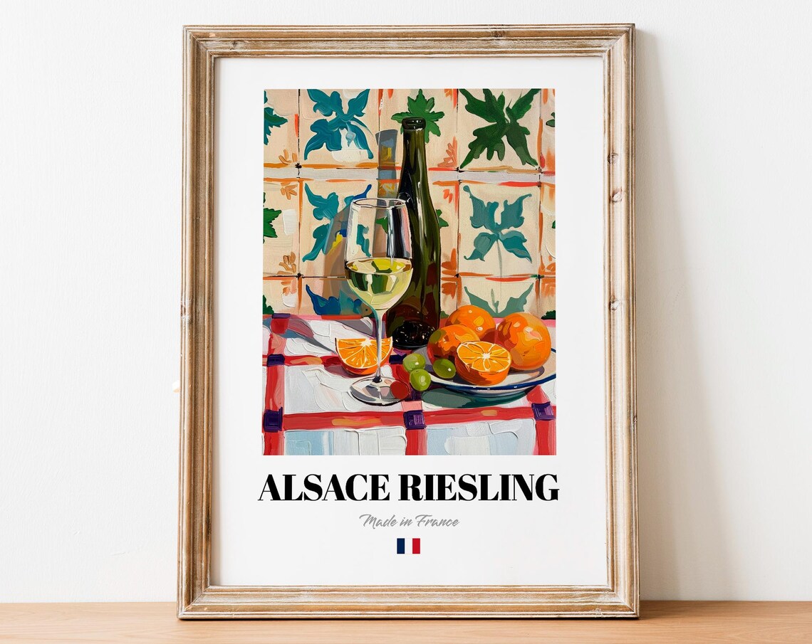 Vintage Alsace Riesling Art Print Poster Boho White Wine Artwork For Kitchens