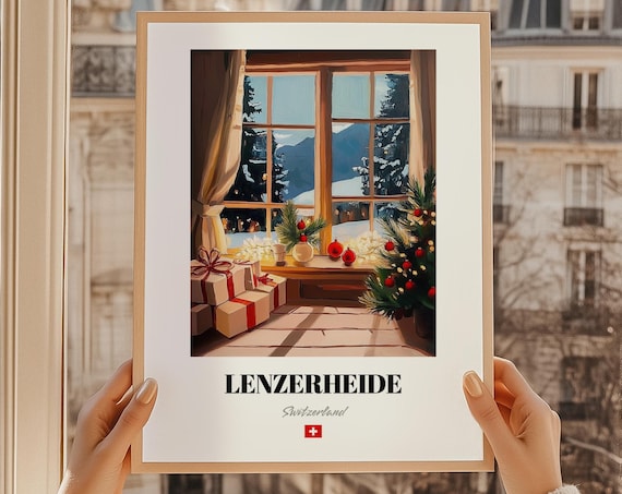 Lenzerheide Switzerland Christmas Window Gifts Snowy View Poster