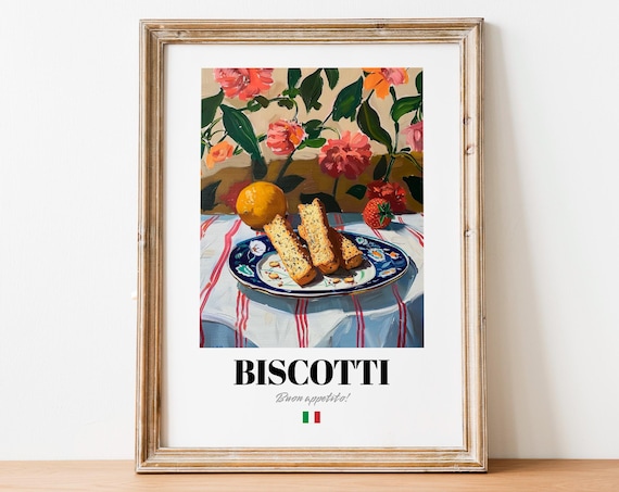 Biscotti Italian Cookies Pink Floral Still Life Kitchen Poster