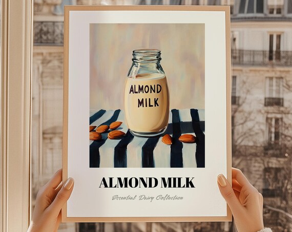 Almond Milk Dairy Poster Pantry Decor Print Cooking Gift Restaurant Wall Kitchen Art