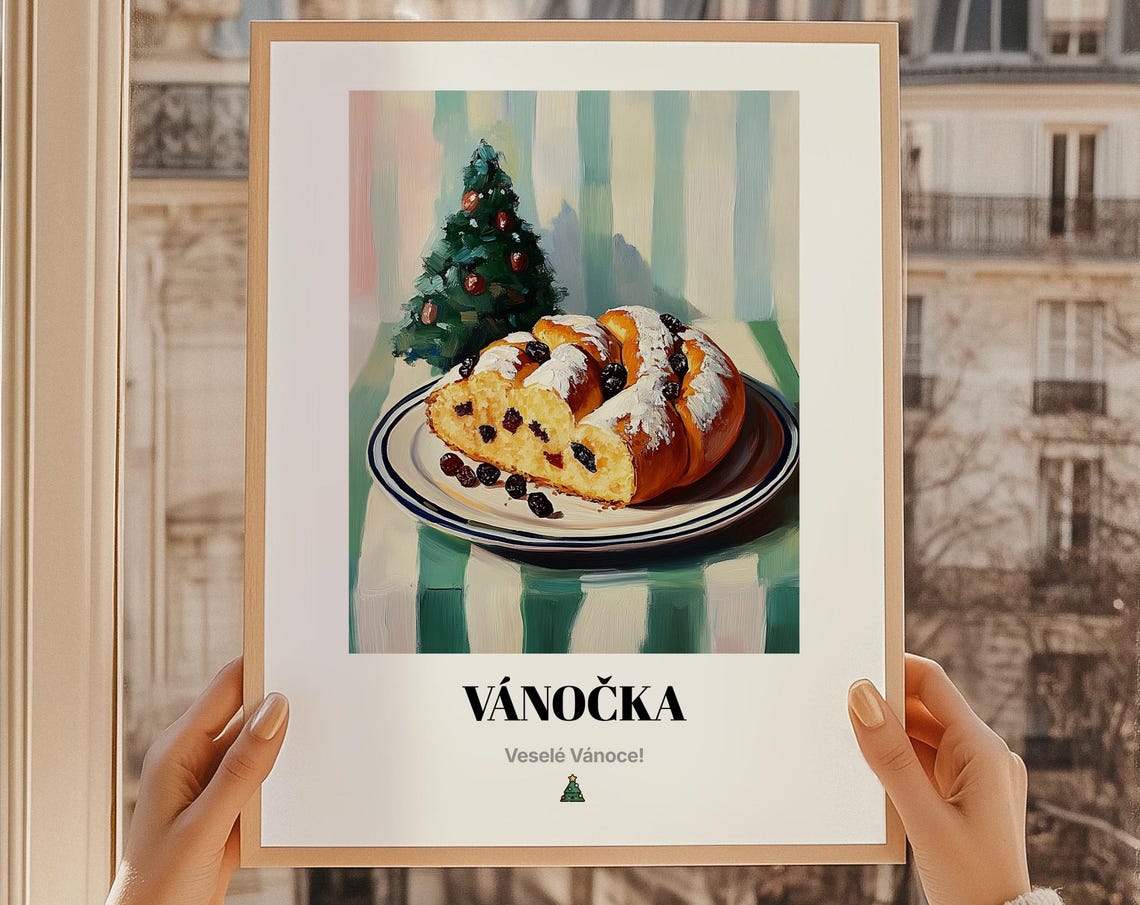 Vánočka Czech Christmas Bread Oil Painting Holiday Food Poster
