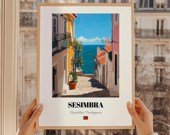 Sesimbra Repblica Portuguesa Portugal Wall Art Print Of An Oil Painting Reproduction Friend Gift Living Room
