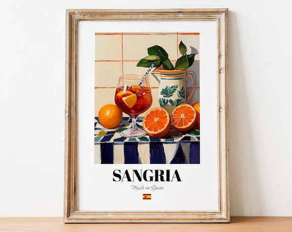 Spanish Sangria Art Print Poster Wine Cocktail Artwork For Bars And Restaurants