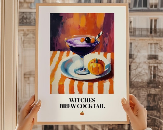 Witches Brew Cocktail Poster, Halloween Drink Art