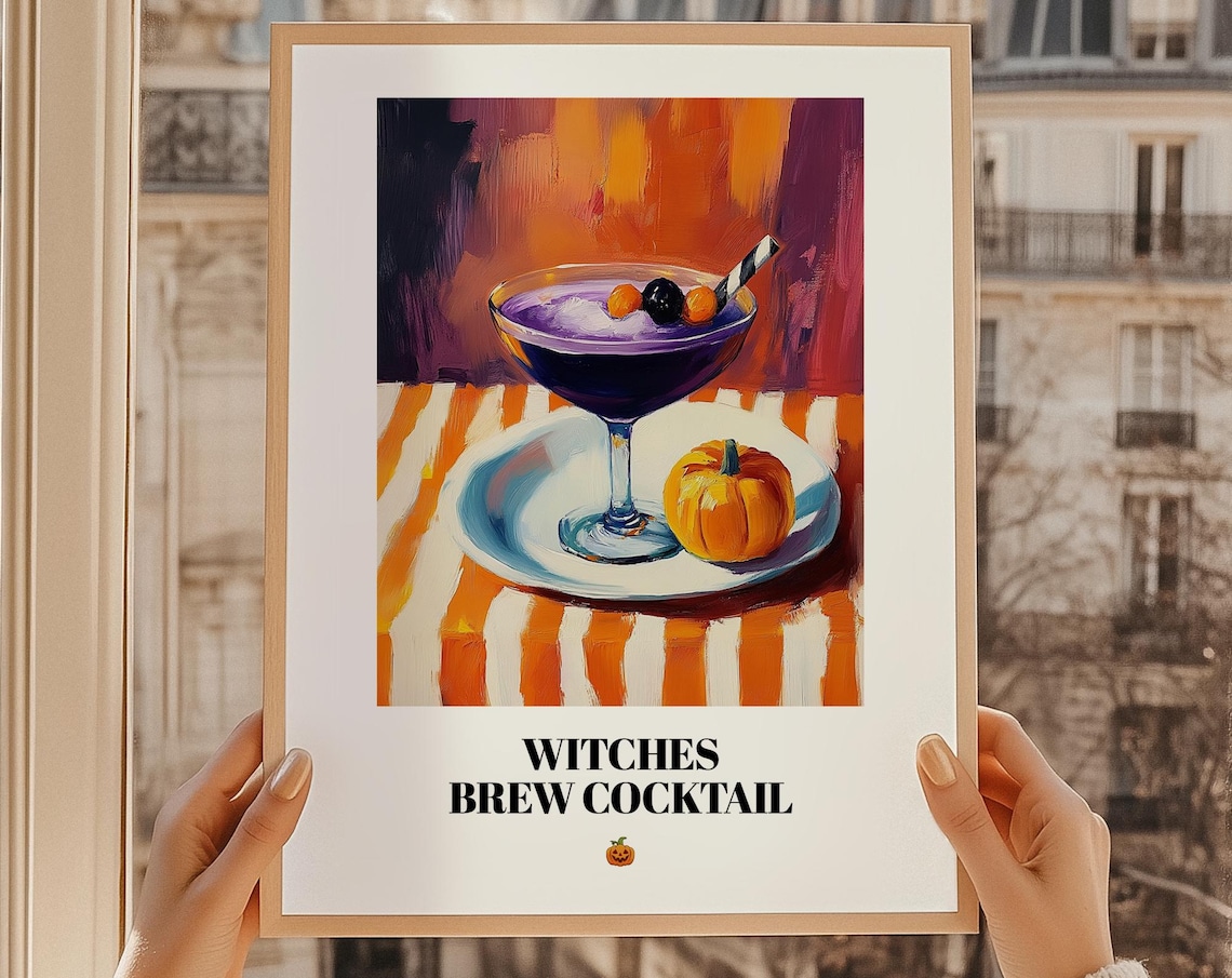 Witches Brew Cocktail Poster, Halloween Drink Art