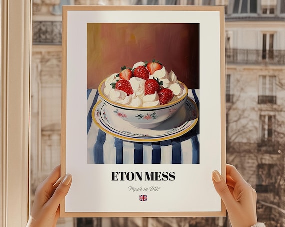 Classic British Eton Mess Strawberry Dessert Recipe Kitchen Poster