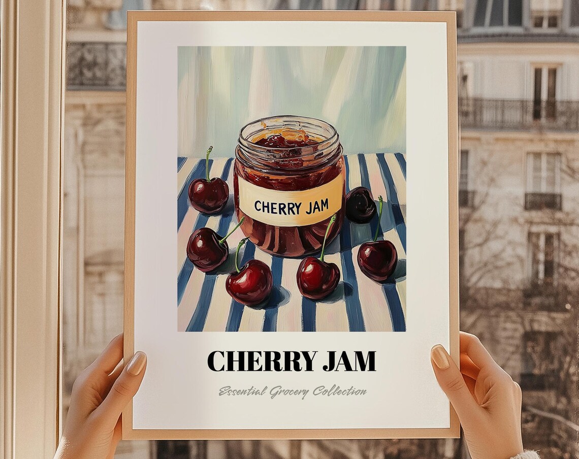 Cherry Jam Jar Painting Essential Grocery Collection Kitchen Poster