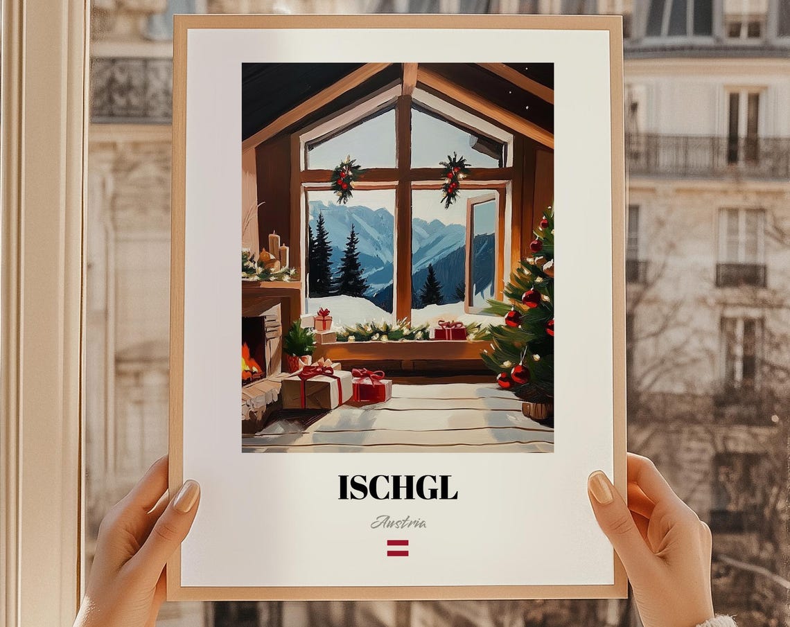 Ischgl Austria Cozy Christmas Cabin Interior Holiday Ski Poster