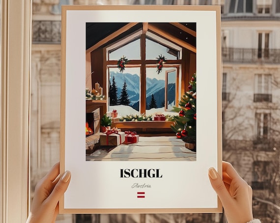 Ischgl Austria Cozy Christmas Cabin Interior Holiday Ski Poster