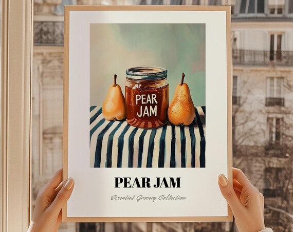 Pear Jam Jar with Fresh Golden Pears Still Life Kitchen Print