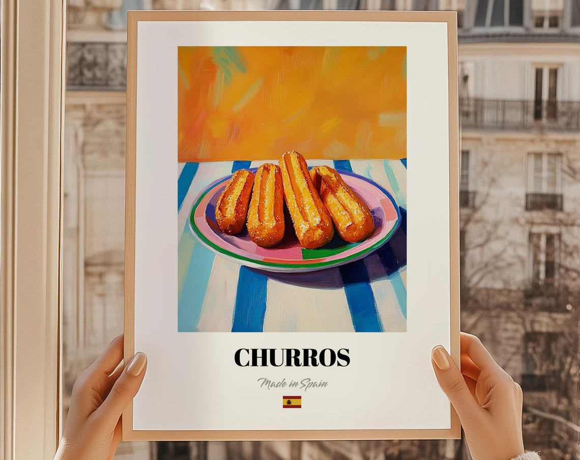 Churros Made in Spain Vibrant Spanish Dessert Kitchen Decor Poster
