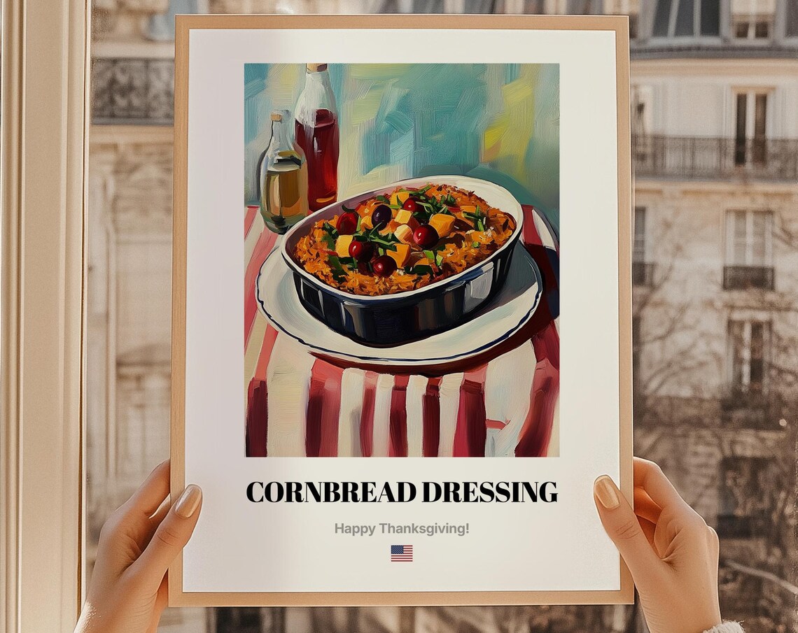 Cornbread Dressing Thanksgiving Oil Painting Southern Food Holiday Poster