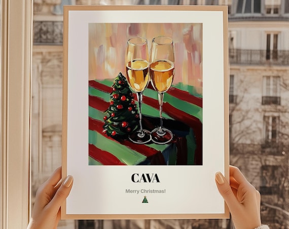 Cava Christmas Sparkling Wine Celebration Toast Oil Painting Poster