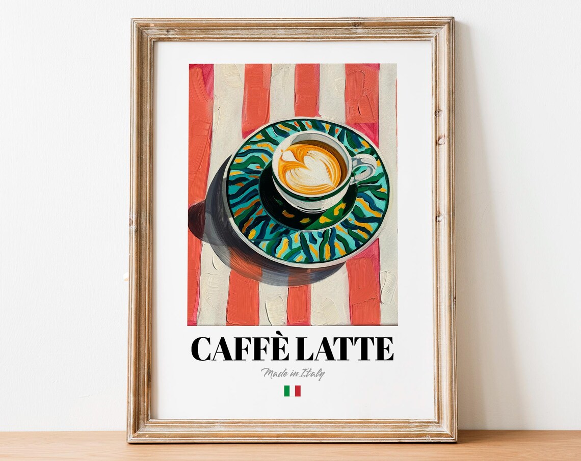 Vintage Caff Latte Drawing Poster, Morning Brew