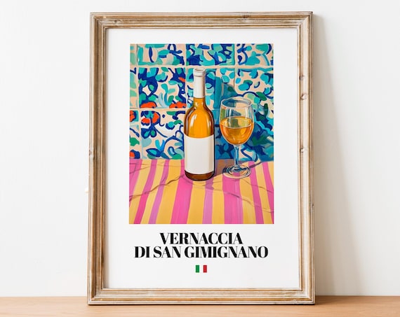 Vernaccia Di San Gimignano Wall Art Print Poster Tuscan White Wine Artwork